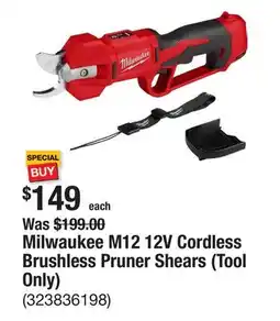 The Home Depot Milwaukee M12 12V Cordless Brushless Pruner Shears (Tool Only) offer