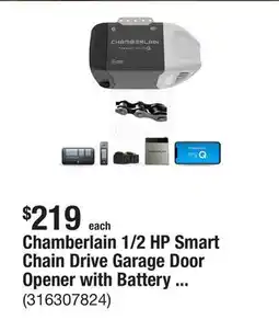 The Home Depot Chamberlain 1/2 HP Smart Chain Drive Garage Door Opener with Battery Backup offer