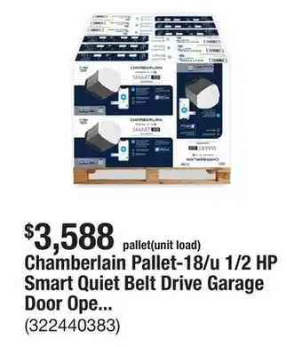 The Home Depot Chamberlain Pallet-18/u 1/2 HP Smart Quiet Belt Drive Garage Door Opener with Battery Backup offer