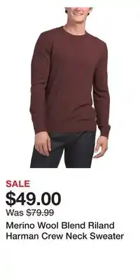 TJ Maxx Merino Wool Blend Riland Harman Crew Neck Sweater offer