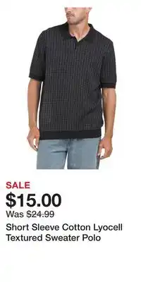 TJ Maxx Short Sleeve Cotton Lyocell Textured Sweater Polo offer