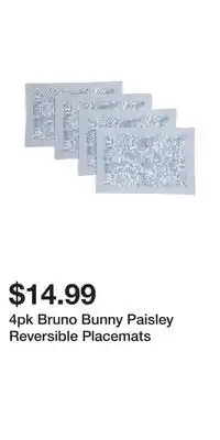 TJ Maxx 4pk Bruno Bunny Paisley Reversible Placemats offer