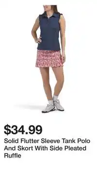 TJ Maxx Solid Flutter Sleeve Tank Polo And Skort With Side Pleated Ruffle offer