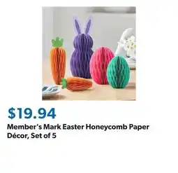 Sam's Club Member's Mark Easter Honeycomb Paper Décor, Set of 5 offer