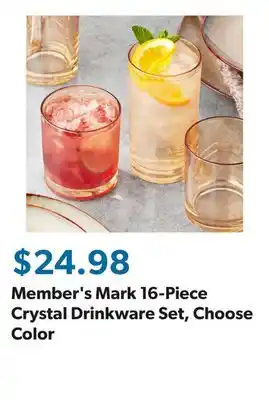 Sam's Club Member's Mark 16-Piece Crystal Drinkware Set, Choose Color offer