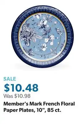 Sam's Club Member's Mark French Floral Paper Plates, 10, 85 ct offer