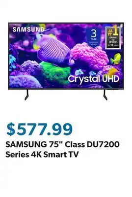 Sam's Club SAMSUNG 75 Class DU7200 Series 4K Smart TV offer