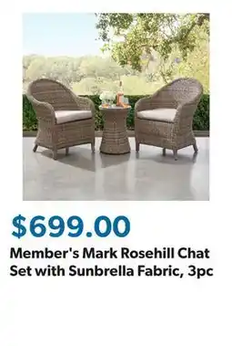 Sam's Club Member's Mark Rosehill Chat Set with Sunbrella Fabric, 3pc offer