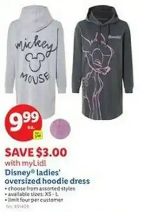 Lidl Disney ladies' oversized hoodie dress offer