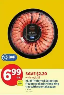 Lidl hLidl Preferred Selection frozen cooked shrimp ring tray with cocktail sauce offer