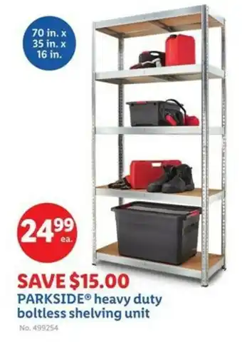 Lidl Parkside heavy duty boltless shelving unit offer