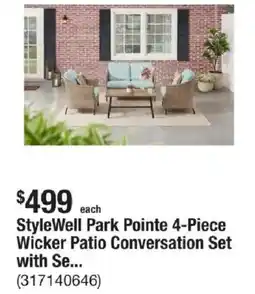 The Home Depot StyleWell Park Pointe 4-Piece Wicker Patio Conversation Set with Se... offer