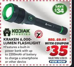 Big 5 Kodiak Kraken Rechargeable 6000 Lumen Flashlight offer