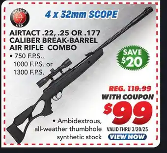 Big 5 Hatsan AirTact .25 Caliber Break-Barrel Air Rifle Combo offer