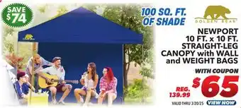 Big 5 Golden Bear Newport 10'x10' Straight-Leg Canopy with Wall offer