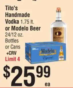 Smart & Final Tito's Handmade Vodka or Modelo Beer Bottles or Cans offer