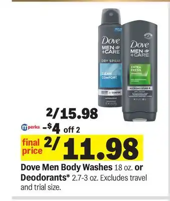 Meijer Dove Men Body Washes 18 oz. or Deodorant* 2.7-3 oz offer