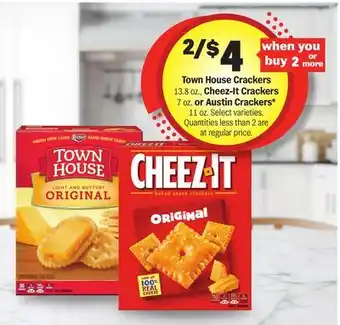 Meijer Town House Crackers 13.8 oz., Cheez-It Crackers 7 oz. or Austin Crackers 11 oz offer