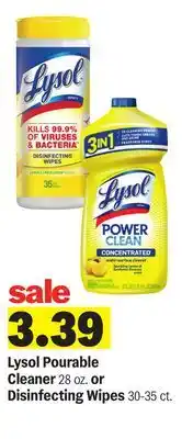 Meijer Lysol Pourable Cleaner 28 oz. or Disinfecting Wipes 30-35 ct offer