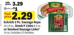 Meijer Eckrich 2 Pc. Sausage Rope 10-14 oz., Smok-Y Links 8.3 oz. or Smoked Sausage Links* 14 oz offer