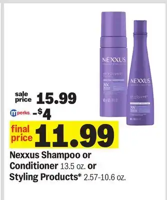 Meijer Nexxus Shampoo or Conditioner 13.5 oz. or Styling Products* 2.57-10.6 oz offer