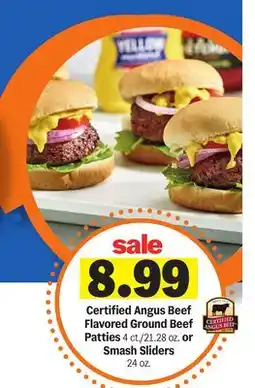 Meijer Certified Angus Beef Flavored Ground Beef Patties 4 ct./21.28 oz. or Smash Sliders 24 oz offer