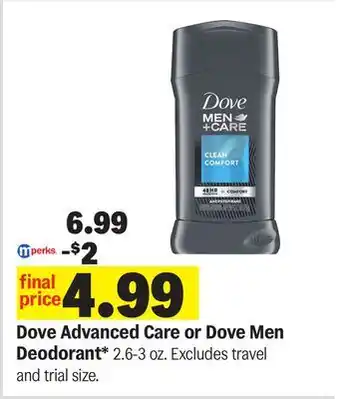 Meijer Dove Advanced Care or Dove Men Deodorant offer