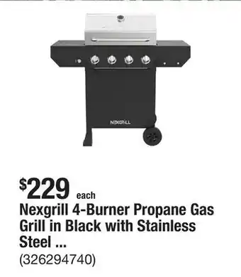 The Home Depot Nexgrill 4-Burner Propane Gas Grill in Black with Stainless Steel Main Lid offer