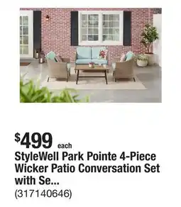 The Home Depot StyleWell Park Pointe 4-Piece Wicker Patio Conversation Set with Seabreeze Blue Cushions offer