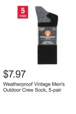 Costco Weatherproof Vintage Men's Outdoor Crew Sock, 5-pair offer