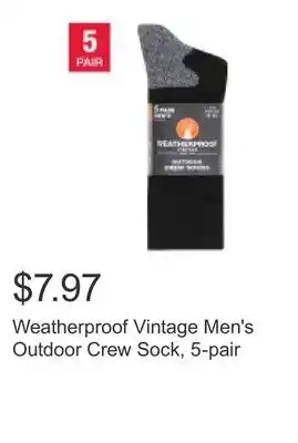 Costco Weatherproof Vintage Men's Outdoor Crew Sock, 5-pair offer