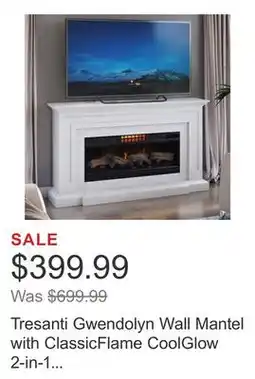 Costco Tresanti Gwendolyn Wall Mantel with ClassicFlame CoolGlow 2-in-1 Electric Fireplace and Fan offer