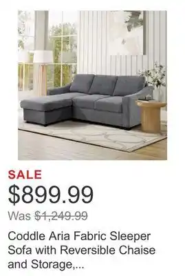 Costco Coddle Aria Fabric Sleeper Sofa with Reversible Chaise and Storage, Gray offer