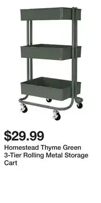 Big Lots Homestead Thyme Green 3-Tier Rolling Metal Storage Cart offer