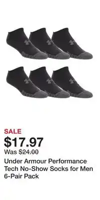 Cabela's Under Armour Performance Tech No-Show Socks for Men 6-Pair Pack offer