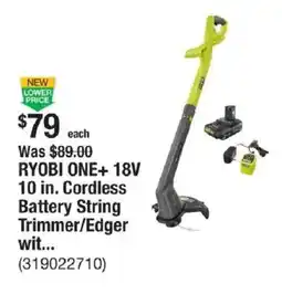 The Home Depot RYOBI ONE+ 18V 10 in. Cordless Battery String Trimmer/Edger wit... offer