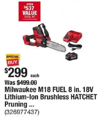 The Home Depot Milwaukee M18 FUEL 8 in. 18V Lithium-Ion Brushless HATCHET Pruning ... offer