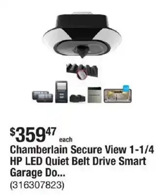 The Home Depot Chamberlain Secure View 1-1/4 HP LED Quiet Belt Drive Smart Garage Do... offer