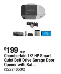 The Home Depot Chamberlain 1/2 HP Smart Quiet Belt Drive Garage Door Opener with Bat... offer