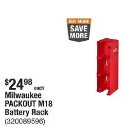 The Home Depot Milwaukee PACKOUT M18 Battery Rack offer