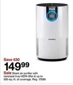 Target Shark air purifier with nanoseal true HEPA filter & up to 500-sq.-ft. of coverage offer