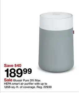 Target Blueair Pure 311i Max HEPA smart air purifier with up to 1,858-sq.-ft. of coverage offer