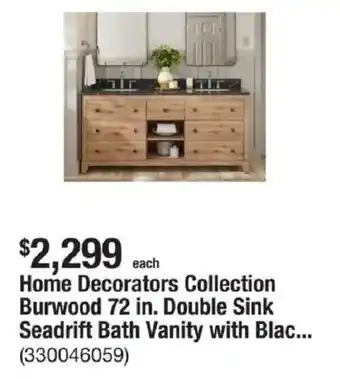 The Home Depot Home Decorators Collection Burwood 72 in. Double Sink Seadrift Bath Vanity with Blac... offer