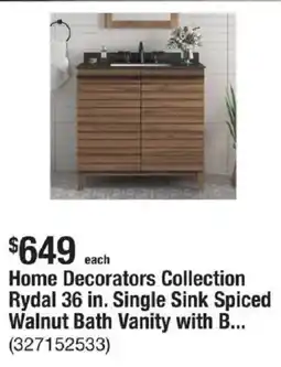 The Home Depot Home Decorators Collection Rydal 36 in. Single Sink Spiced Walnut Bath Vanity with B... offer