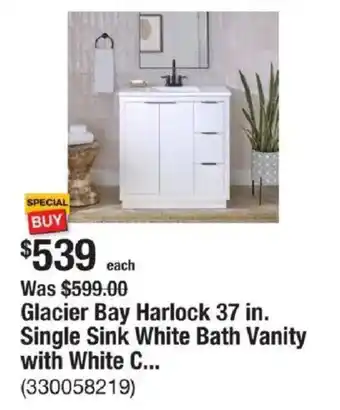 The Home Depot Glacier Bay Harlock 37 in. Single Sink White Bath Vanity with White C... offer