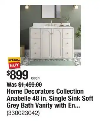 The Home Depot Home Decorators Collection Anabelle 48 in. Single Sink Soft Grey Bath Vanity with En... offer