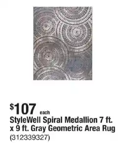 The Home Depot StyleWell Spiral Medallion 7 ft. x 9 ft. Gray Geometric Area Rug offer