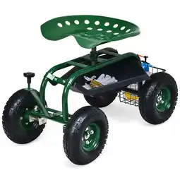 Walmart Costway Garden Cart Rolling Work Seat w/ Tool Tray Basket Green offer