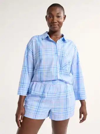 Walmart Joyspun Women’s Woven ¾ Sleeve Notch Collar Top and Boxer Shorts Pajama Set, Sizes XS-3X offer