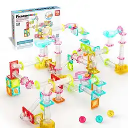 Walmart Picasso Tiles 100 PC Mini Marble Race Track Building Blocks & Magnetic Tiles, STEM Toy for Kids 3+ offer